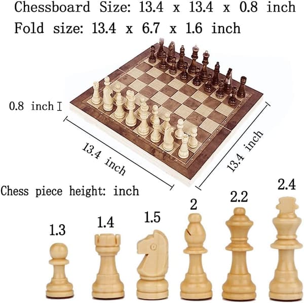 Vikbart schackbräde i trä – ett tre-i-ett schackspel för vuxna och barn (backgammon, dam), utsökt schackbräde i trä.