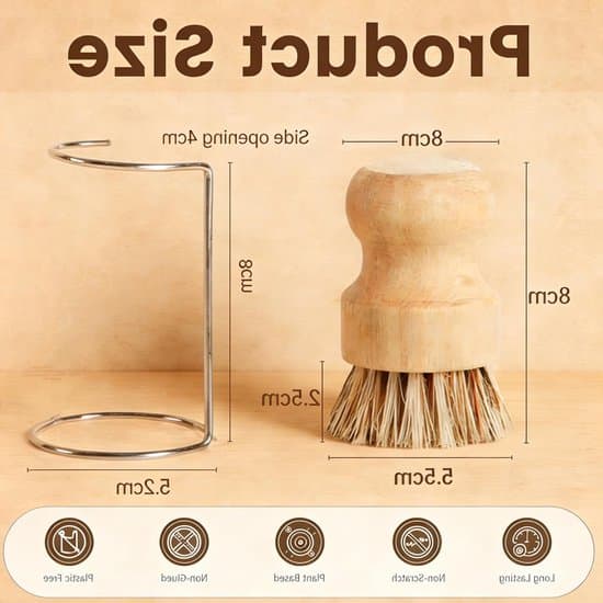 Dish Brush Set - 2 Bamboo and Palm Brushes, with 2 Drainage Racks - 5.5 x 8 cm