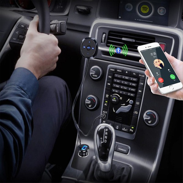 Car Aux Bluetooth Adapter med Ground Loop Noise Isolator för handsfreesamtal och musikstreaming, Dual Port Trådlös Bluetooth mottagare