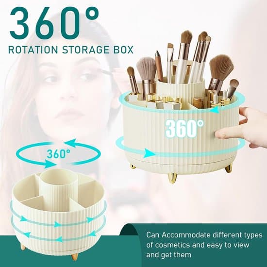 Desktop Organizer - Makeup Organizer - Skincare Organizer - 360 Degree Rotating Pen Holder - With 5 Compartments