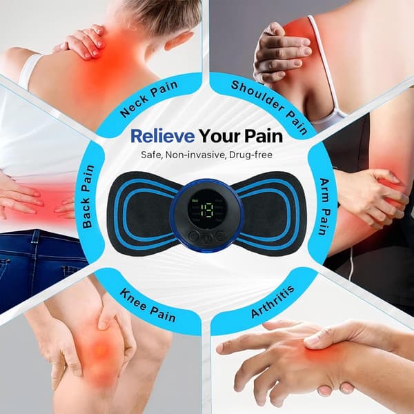 Wireless TENS Pain Relief Device - 8 Modes, 19 Intensity Levels, 3 Reusable Electrode Pads, LCD Display | Portable Unit for Back, Neck, Shoulder