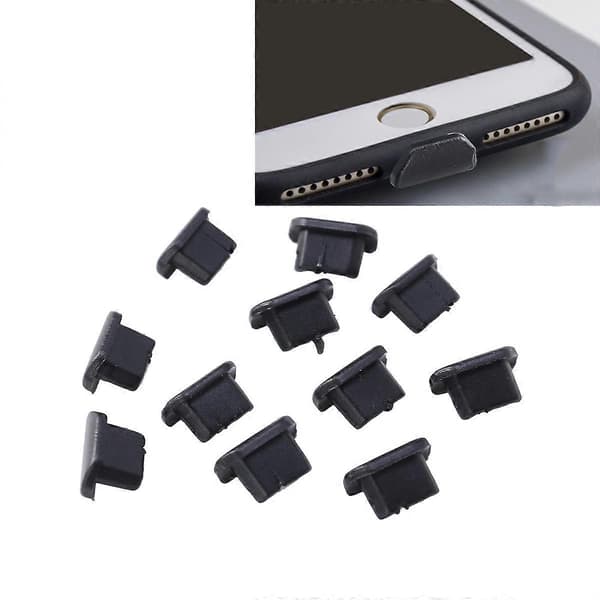 10 st Dammskydd Mobilladdare Port Stopple för iPhone 7/8 7 Plus/8Plus (Svart)