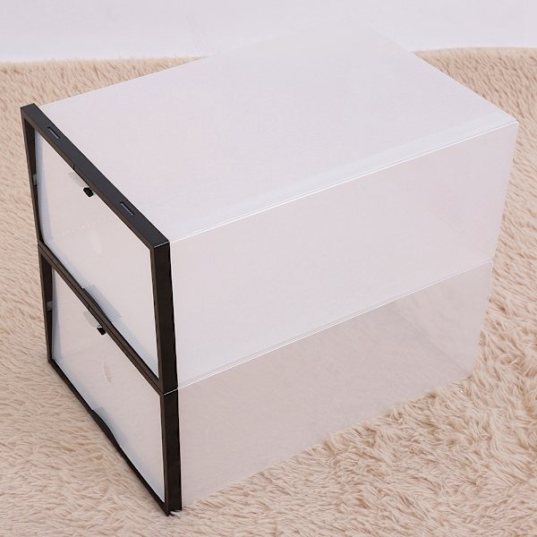 Klar Foldbar Plast Skuffe Sko Opbevaringskasse Stabelbar Boks Organizer Sort