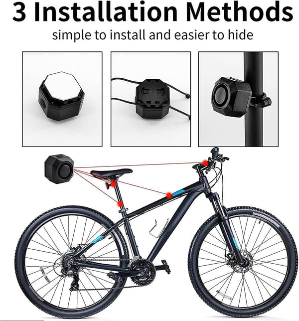Wireless Bicycle Alarm - USB Rechargeable, Anti-Theft Vibration Alarm, 110 dB Volume, Adjustable Sensor - Remote Control Included