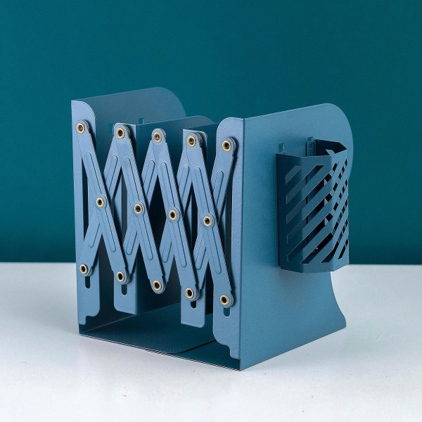 Teleskopisk sammenleggbar bokhylle Desktop Oppbevaring Skrivesaker Blå