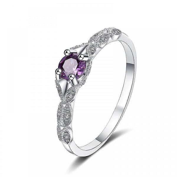 925 Sterling Sølv Forlovelsesring Kvinner Ametyst Diamant Edelsten Ring
