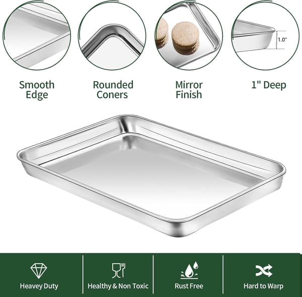 Baking Sheets + 2 Racks], Stainless Steel Cookie Sheets for Baking, Heavy Duty and Dishwasher Safe Baking Pans for Oven, Size 23 x 18 x 2.5 cm