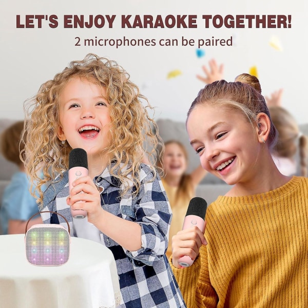 Kannettava langaton kaksimikrofoninen lasten karaokelaite, jossa Bluetooth, Magic Voice Changer, LED-valot ja Hi-Fi-äänenlaatu