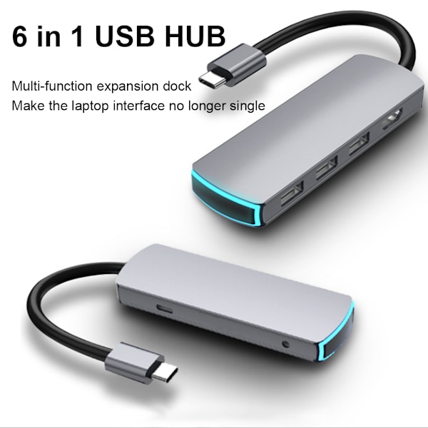 6-in-1 Monitoiminen HD-telakointiasema Type C - HDMI USB3.1 HUB PD-latauksella