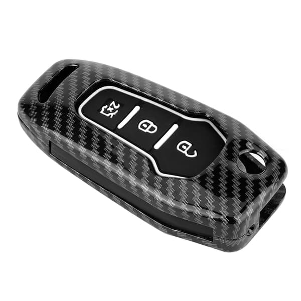 3 Knapper Sort Kulfiber Stil Fjernbetjening Nøglehus Foldbart Etui Passer til Ford