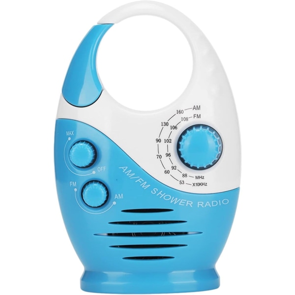 Vandtæt bærbar AM/FM-bruseradio med justerbar lydstyrke og hængende håndtag - Mini batteridrevet højttaler til badeværelse og køkken