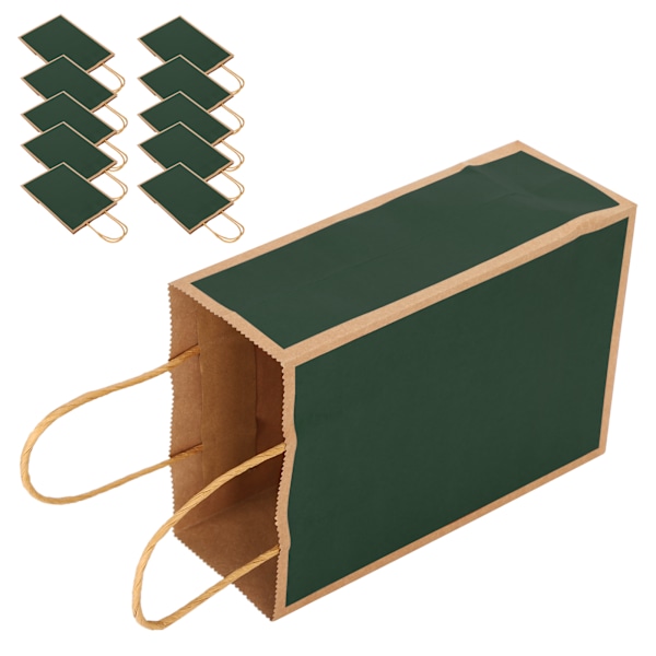 10 stk Kraft papirpose Godteri Snacks Shopping Gaveposer Med Håndtak for Bryllup 15 x 8 x 21cm Grønn