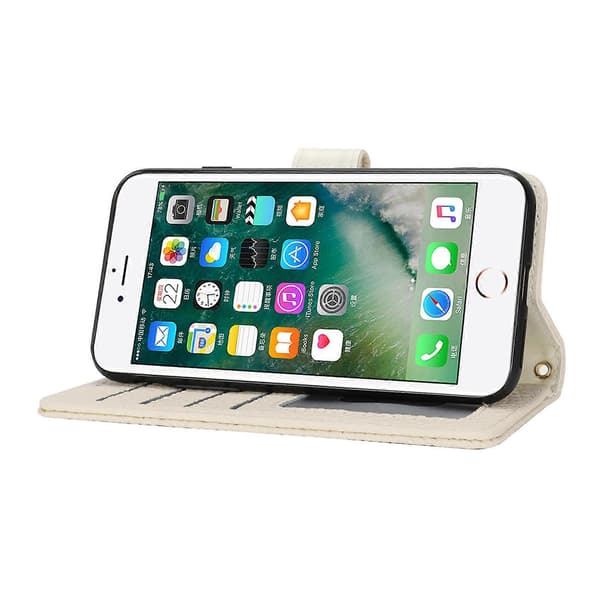 For iPhone SE (2022) (2020) 8 7 Stand Case Litchi Texture Genuine Leather Wallet Case RFID Blocking White