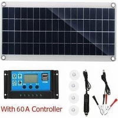 300W 12V Solcellepanelsett med Batterilader og 60A Solcelleladerkontroller – Egnet for Bobiler, Yachter, Utendørsbruk, Hager og Belysning