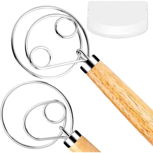 Premium Stainless Steel Danish Dough Whisk & Dough Scraper - Ideal for Bread, Pastry, and Pizza Dough (2 Pack)