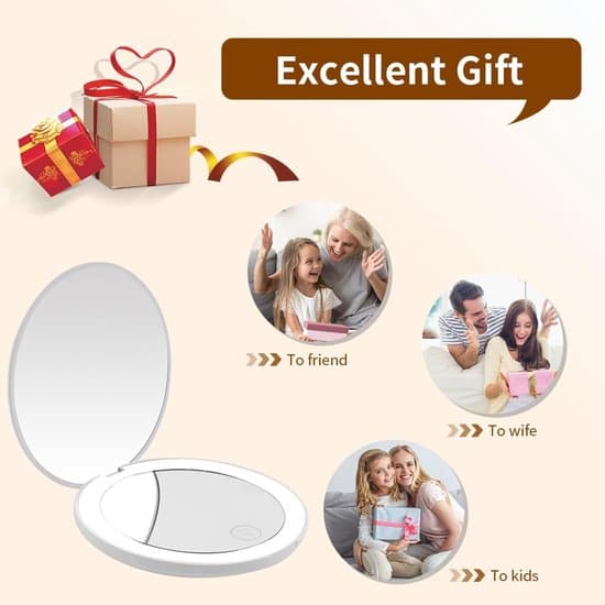 Illuminated Makeup Mirror - LED - 1X/10X Magnification - Compact - Rechargeable - Stepless Dimming - White