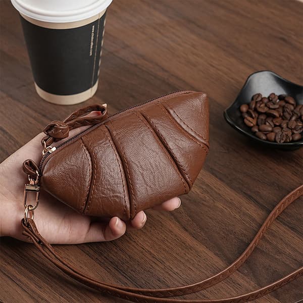 Mini hornformad plånbok i PU-läder - liten crossbody-väska att bära runt halsen med polyesterfoder, myntväska för mynt och kort
