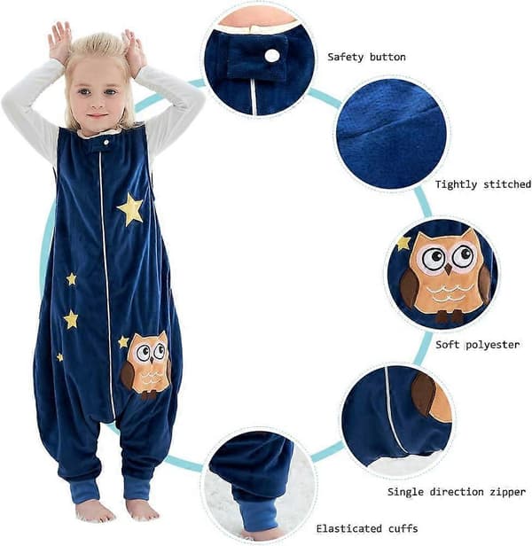 Baby sovepose med fødder Unisex efterår forår varm ærmeløs sovedragt, blå