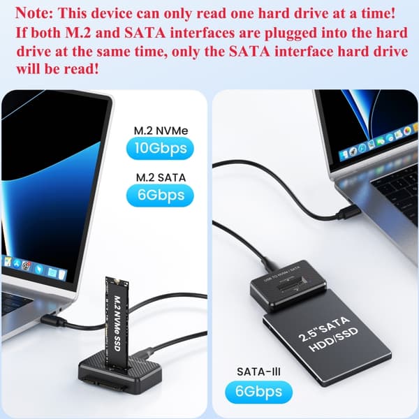 USB till NVMe/Adapter Hårddiskläsare Disk-omvandlare Strömadapter Dataöverföring, M.2 NVMe/SATA SSD-kortläsare