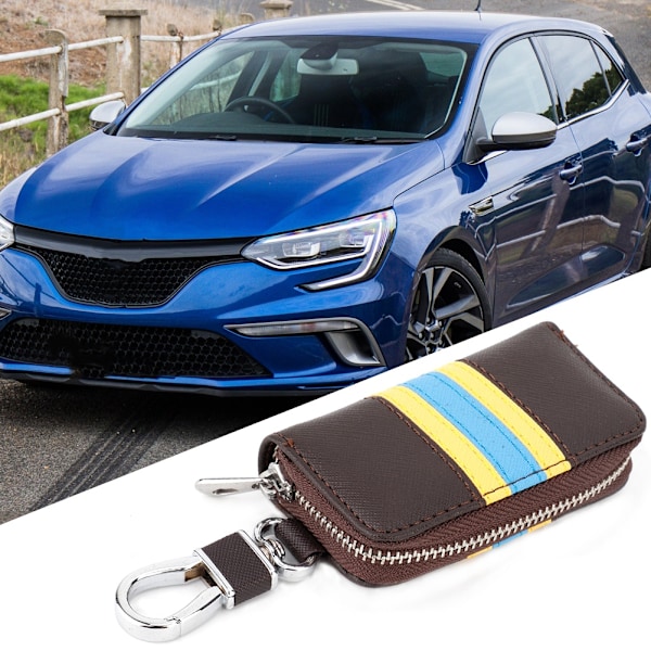 Ficka för bilnyckel i PU-läder med gula och blå ränder, universell