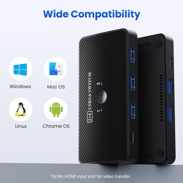 USB 3.0 KVM-switch | 2 datorer delar 3*USB 3.0 och 1*USB C-kringutrustning för PC-skrivare, skanner, mus, tangentbord
