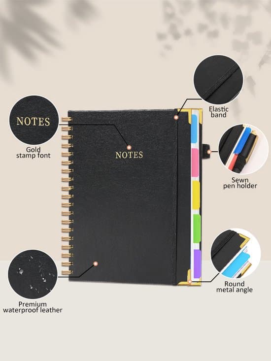 Notebook - Spiral Bound, Leather Cover - 300 Pages - 5-Column Layout - (10 x 8.07 inches) - Lined - Black Black