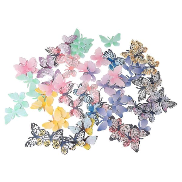 72 stk. spiselige sommerfugle kagepynt, sommerfugle-oblatpapir kagepynt, glutenfrit rispapir cupcake-pynt, 3D spiseligt oblatpapir kage