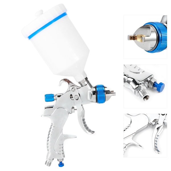 HVLP-maalipistoolikokonaisuus 600CC:n kapasiteetilla, painovoima-syöttö, automaalin maalaussuihke, 3 suutinta