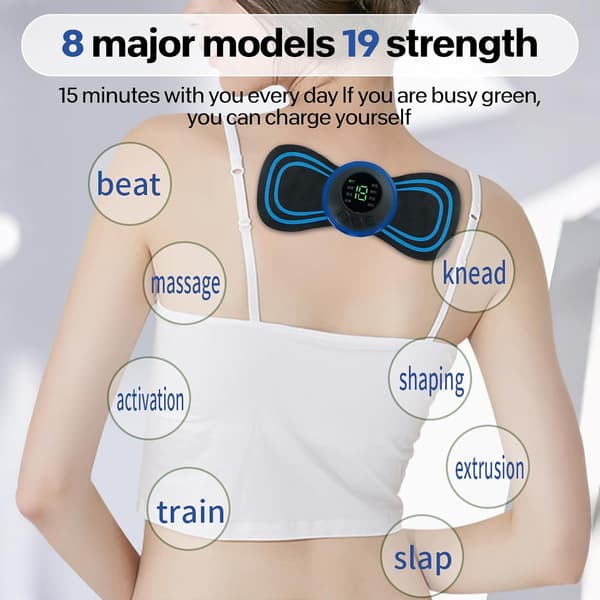 Wireless TENS Pain Relief Device - 8 Modes, 19 Intensity Levels, 3 Reusable Electrode Pads, LCD Display | Portable Unit for Back, Neck, Shoulder