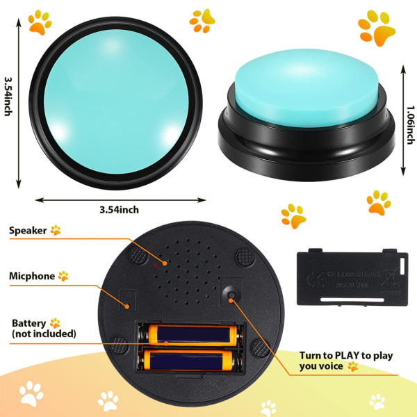 Röstinspelningsknappar Husdjur Interaktiv leksak Kommunikationsträning Pip Svar Summer för husdjur, hundar, baby 4st (slumpmässig färg) 4pcs (Random Color)