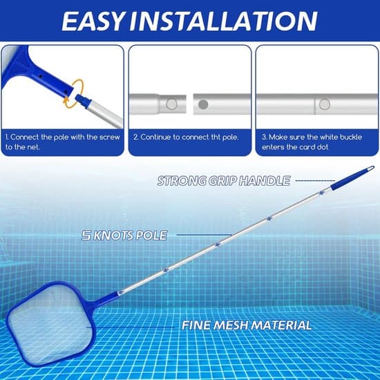 Pool Net - 120 cm long with telescopic handle - Fine mesh nylon net - For ponds, algae & Bestway pools - Blue - 1 piece