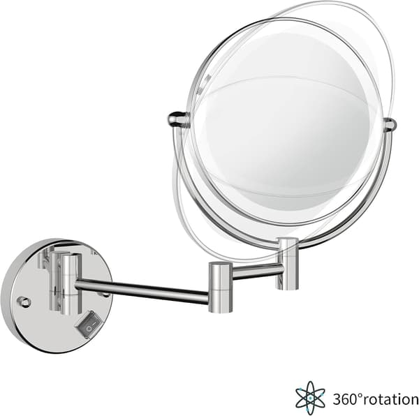 Double-Sided Magnifying Makeup Mirror Wall-Mounted LED Waterproof Mirror 360 Degree Rotation - 6 Inch Silver