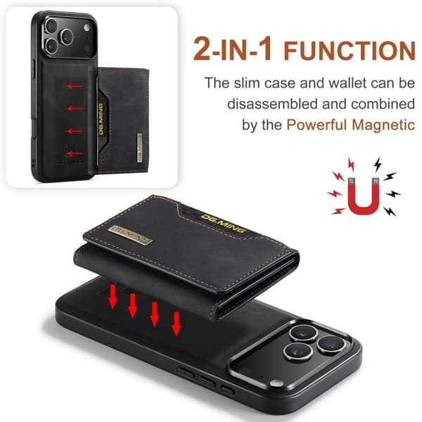 iPhone 17 Pro Max Lædercover DG.MING M2 Series 3-Fold Kortpung Svart
