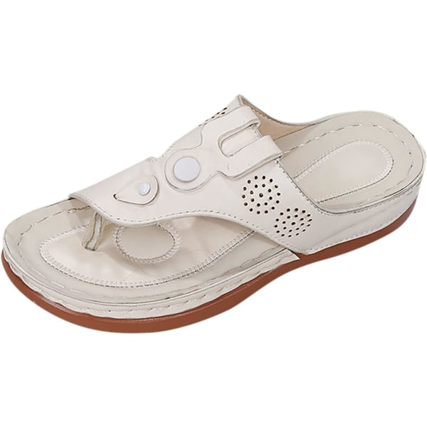 Sommerkomfortable flate bohemske flip flop-sandaler for kvinner white 36