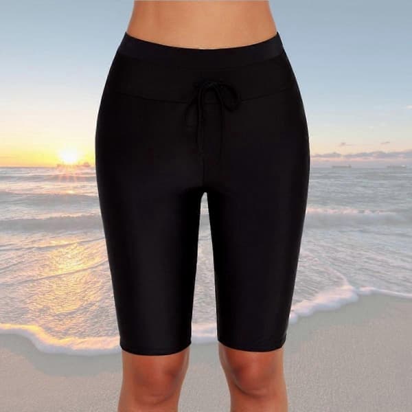 Naisten pitkät uimashortsit, korkea vyötärö, tankini, uimashortsit, musta, XL