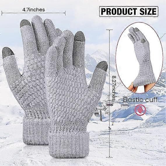 2 par vintertouchscreenhandsker til kvinder, varme fleeceforede strikhandsker, elastiske manchetter, vinterteksthandsker, grå, pink