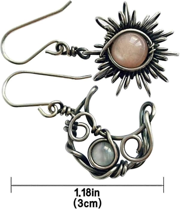Boho Opal Sol og Måne Dråbe Dingle Øreringe Månesten Asymmetrisk Antik Sølv