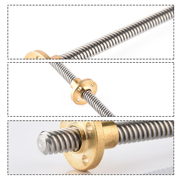 T8 8mm Trapesformet Gjenget Stang Ledeskrue i Rustfritt Stål &amp; Messingmutter for 3D-skriver 330mm