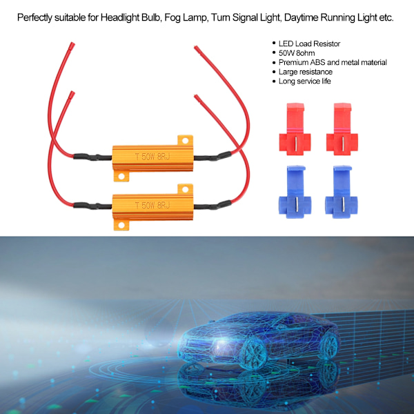 2 kpl 50W 8ohm Käämityskuormavastus Dekooderi Korjaa LED-lamput Hyper Flash Suuntavilkku