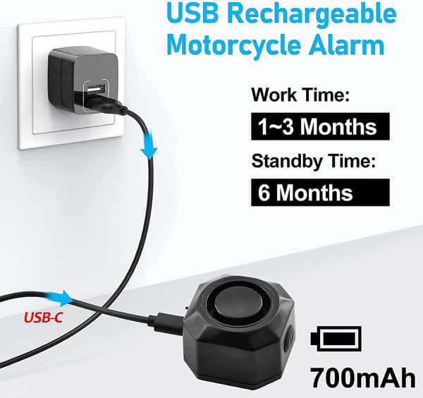 Wireless Bicycle Alarm - USB Rechargeable, Anti-Theft Vibration Alarm, 110 dB Volume, Adjustable Sensor - Remote Control Included