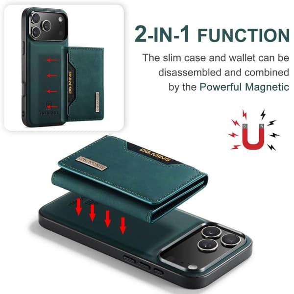 iPhone 17 Pro Max Lædercover DG.MING M2 Series 3-Fold Kortpung Grön