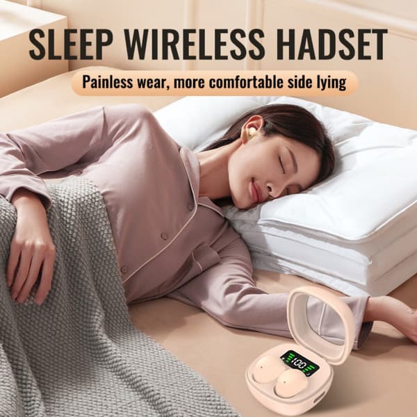Usynlige Mini Søvnørepropper for Sidesovere, Ultrakomfortable og Fjærlette Bluetooth Søvnhodetelefoner, Bærbare Etui Øretelefoner (Beige)