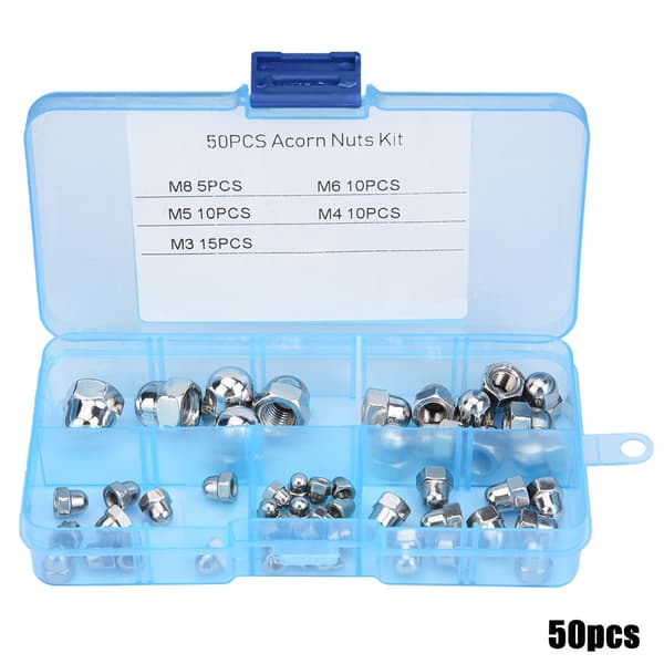 50 stk M3/M4/M5/M6/M8 Muttersett Rustfritt Stål Kuppel Hode Hette Sekskantmuttere