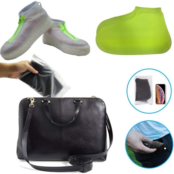 XL återanvändbara skoöverdrag, vattentäta silikonskoskydd med dragkedja, halkfria och vikbara regnskoöverdrag