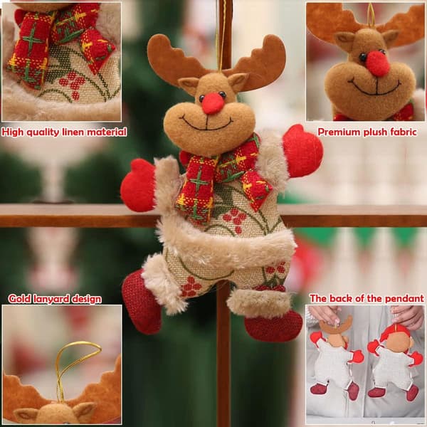 Christmas Tree Accessories Christmas Dolls Dancing Old Man Snowman Deer Bear Cloth Doll Small Pendant Gift 2D Flat A