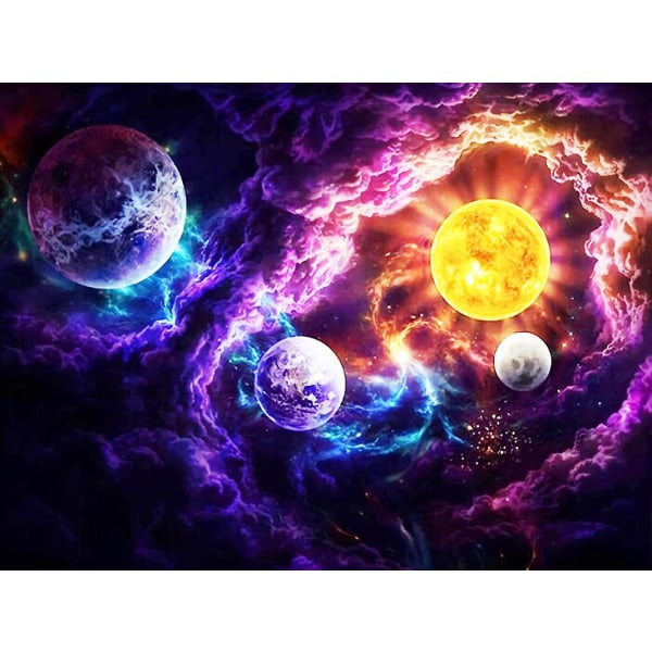 Solsystemet Planeter Diamond painting för vardagsrum, 40x30cm