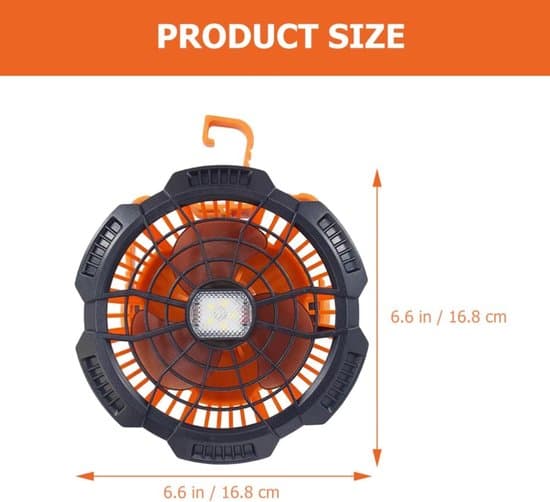 Campingventilator - USB-ventilator med hængefunktion - USB-genopladelig - med LED - lydsvag - til camping, telt, campingvogn, udendørs