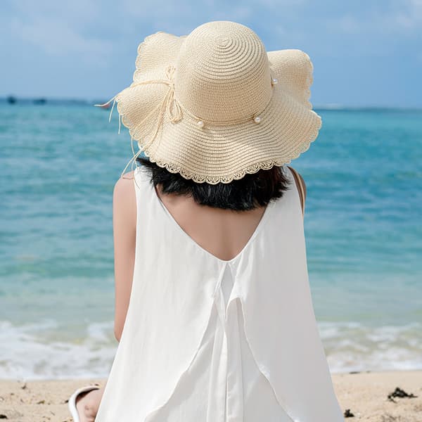 Sammenleggbar solhatt for kvinner UV-beskyttelse sommer strandhatt Beige