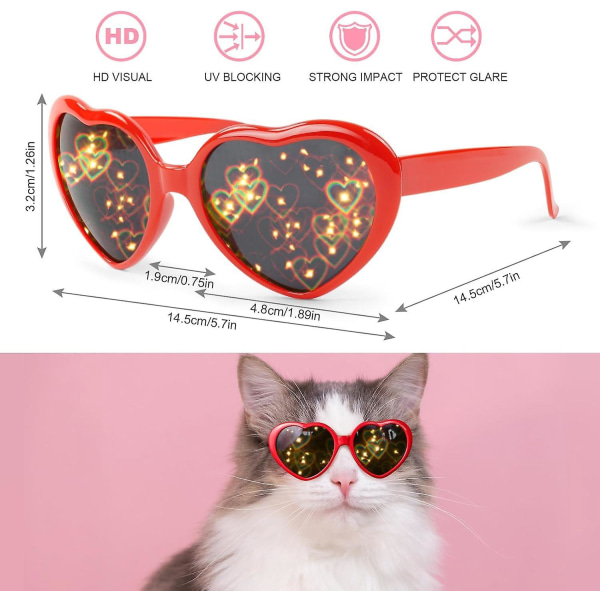 3D hjertebriller - spesialeffekter for karneval, musikkfest, bar (2 stk)