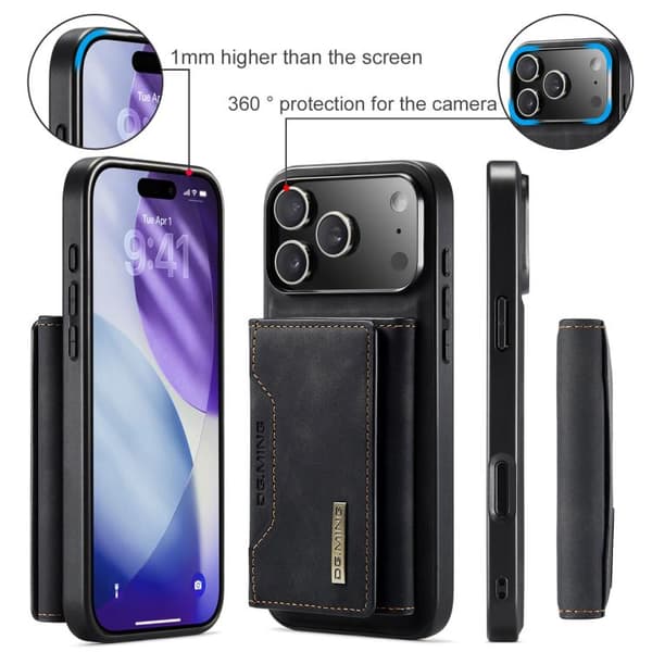 iPhone 17 Pro Max Skinnveske DG.MING M2 Series 3-Fold Kortlommebok Svart